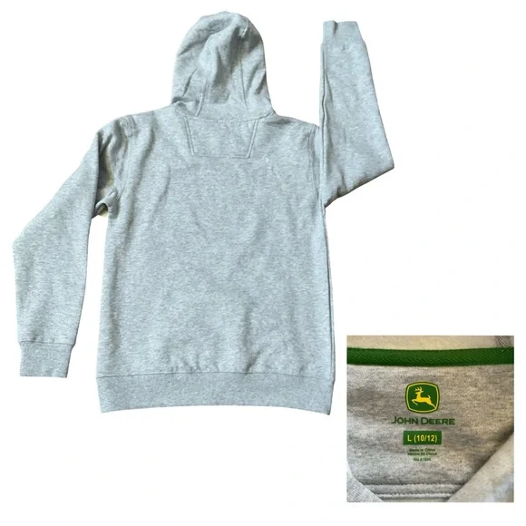 John Deere Hoodie Youth L 10/12 NWT | Gray Tractor Logo Pullover Sweatshirt NEW - Picture 4 of 7